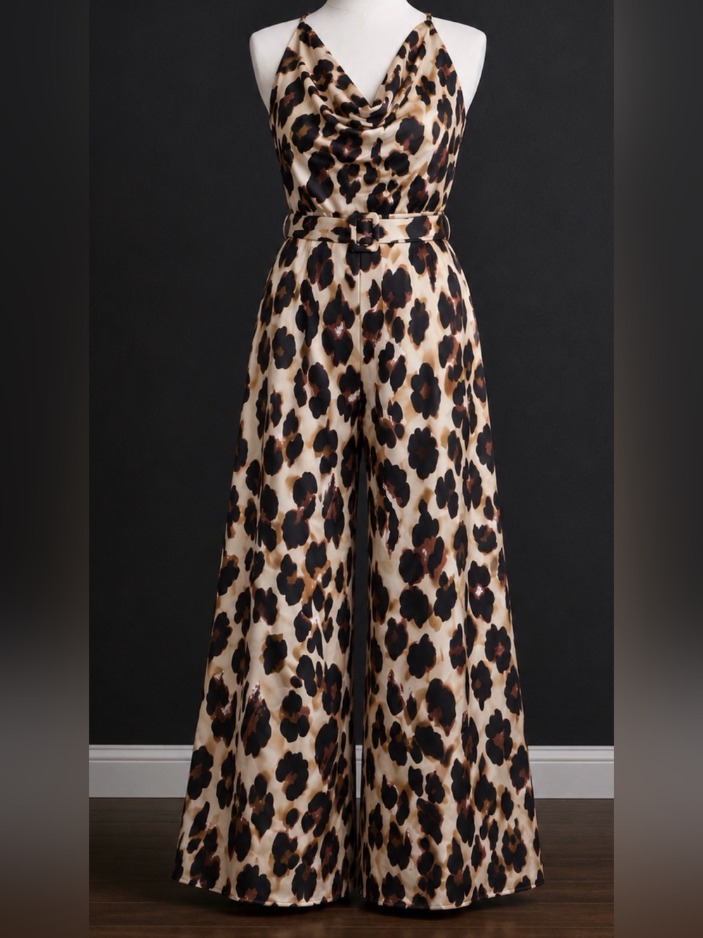 Here Comes the Sun Leopard Print Palazzo Wide-Leg Halter Jumpsuit - Picture 2 of 4